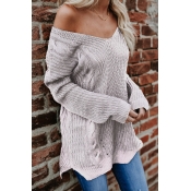 Lovely Stylish V Neck Dew Shoulder Purple Acrylic 