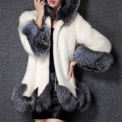 Euramerican Hooded Collar Fur Design White Faux Fu