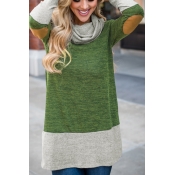 Lovely Leisure Long Sleeves Patchwork Green Polyes