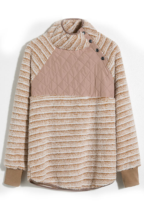 

Lovely Stylish Mandarin Collar Patchwork Apricot Blending Hoodies