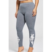 Fashionable High Elastic Waist Applique Design Gre