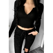 Stylish V Neck Long Sleeves Black Cotton Sweaters