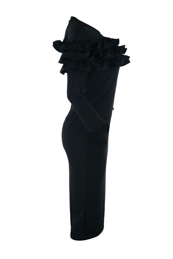Lovely Sexy Round Neck Falbala Design Black Polyester Sheath Knee Length Dress от Lovelywholesale WW