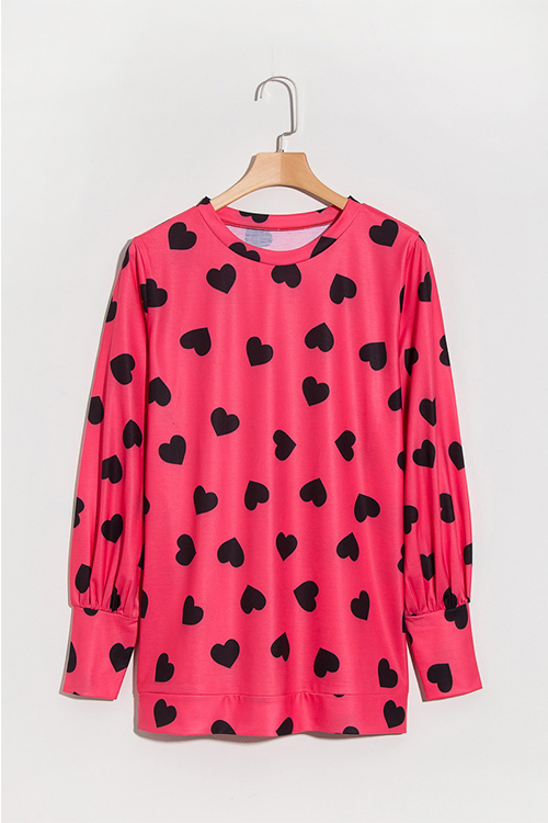 Cheap T-shirt Lovely Fashion Round Neck Heart-shaped Printed Red Blend