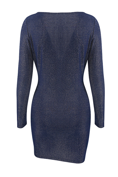 Lovely Sexy Deep V Neck Long Sleeves Blue Polyester Sheath Mini Dress от Lovelywholesale WW