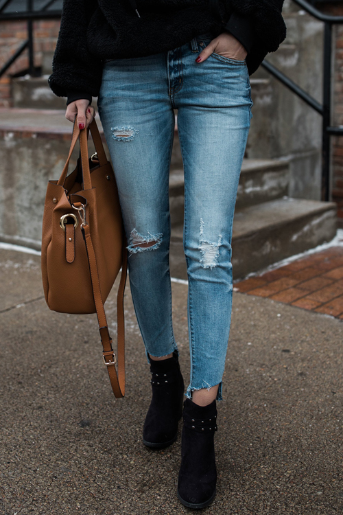 

Lovely Trendy Mid Waist Broken Holes Blue Denim Pants