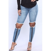 Lovely Fashionable Mid Waist Broken Holes Zipper D