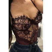 Lovely Sexy Backless Embroidered Purple Lace Teddi