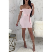 Lovely Sexy Bateau Neck Rib Design Pink Polyester 