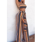 Lovely Sexy Bateau Neck Striped Orange Qmilch Two-