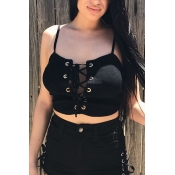 Lovely Sexy Lace-up Black Polyester Tank Top