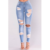 Lovely denim Solid Zipper Fly Mid Regular Pants Je