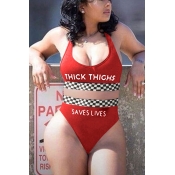 Lovely Red Letters Printed Polyester+Spandex Two-p