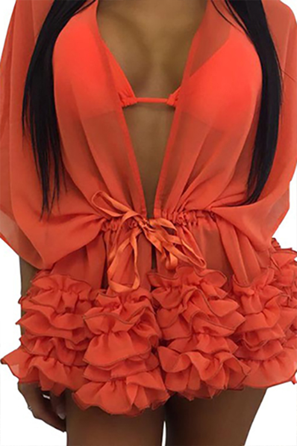 

LovelySexy See-Through Orange Polyester Cover-Ups(Without Lining)