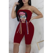 Lovely Casual Bateau Neck Characters Printed Wine 