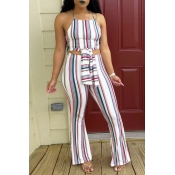 LovelyCasual Dew Shoulder Striped White Blending T