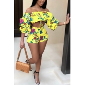 Lovely Bohemian Flounce Printed Yellow Polyester T