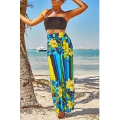 Lovely Trendy High Waist Printed Blue Polyester Pa