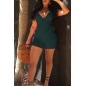 Lovely Sexy V Neck Army Green Polyester One-piece 