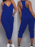 LW BASICS Euramerican Dew Shoulder Pocket Design Blue One-piece Jumpsuit