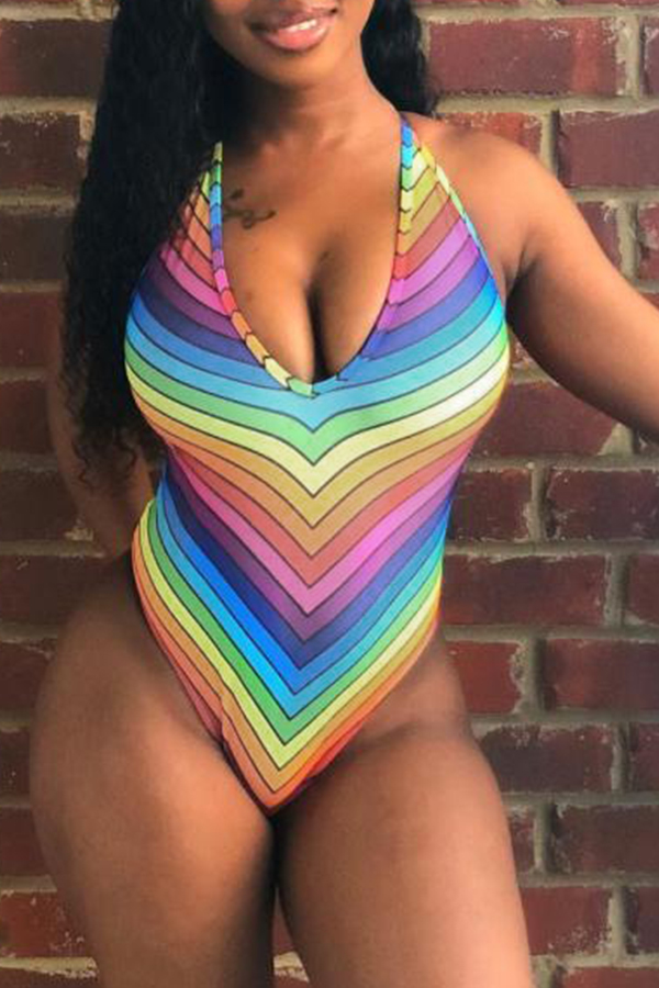

Lovely Euramerican Striped Milk Fiber One-piece Swimwear, Multi