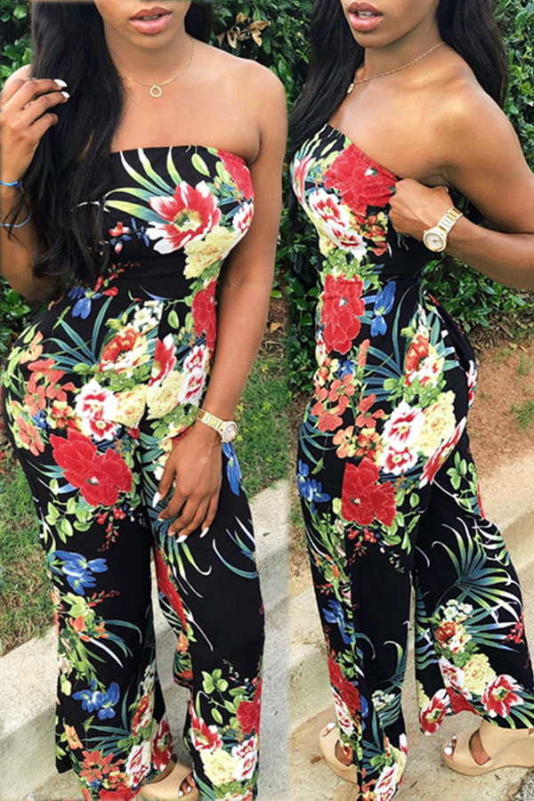 

Lovely Trendy Dew Shoulder Printed One-piece Jumpsuit, Multi