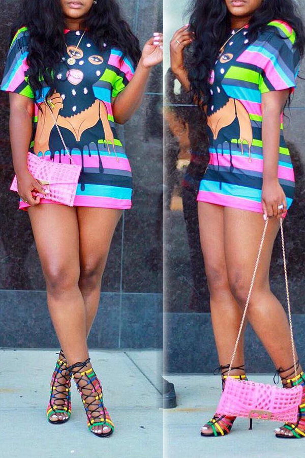 

Lovely Euramerican Printed Striped Mini Dress