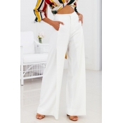 Lovely Trendy High Waist White Polyester Pants