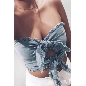 Lovely Retro Bandage Blue Denim Tank Top
