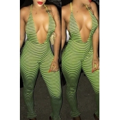 Lovely Sexy Deep V Neck Striped Green Qmilch One-p