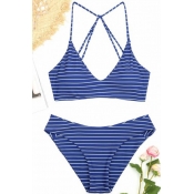 Lovely Chic White Striped Two-piece Swimwears