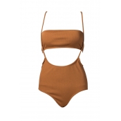 Lovely Sexy Hollow-out Coffee Two-piece Swimwear