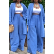 LovelyCasual Loose Blue Linen Two-piece Pants Set