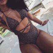 Lovely Sexy Leopard Print Hollow-out One-piece Swi