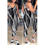 LovelyCasual V Neck Patchwork Black-white One-piec