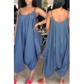 Lovely Casual Plus Size Blue Denim One-piece Jumps
