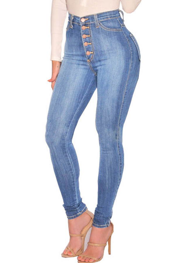 

Lovely Casual High Waist Skinny Baby Blue Jeans