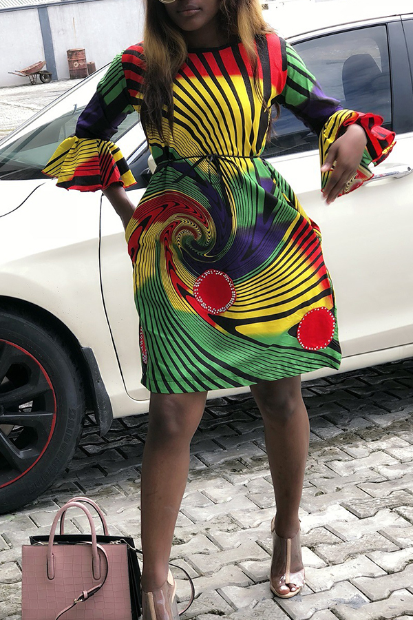

Lovely Casual Printed pockets Multicolor Knee Length Dresses