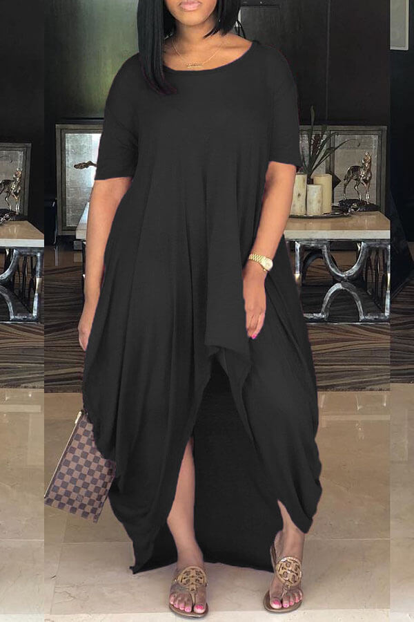 

Lovely Casual Asymmetrical Black Floor Length Dress