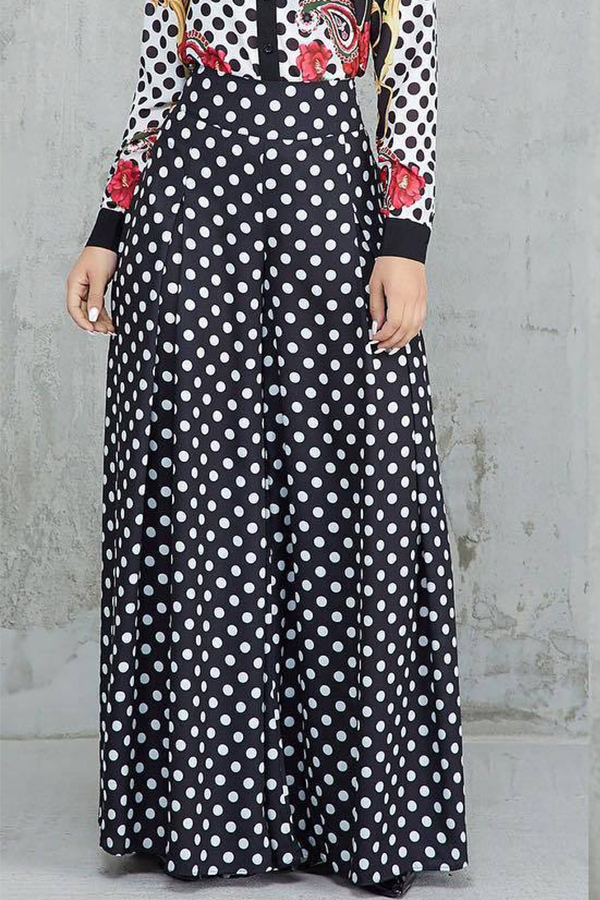 

Lovely Casual Dots Printed Loose Black Pants