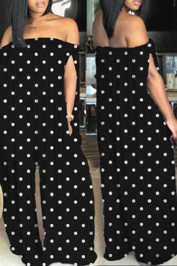 

Lovely Casual Bateau Neck Dots Printed Black Qmilch One-piece Jumpsuits