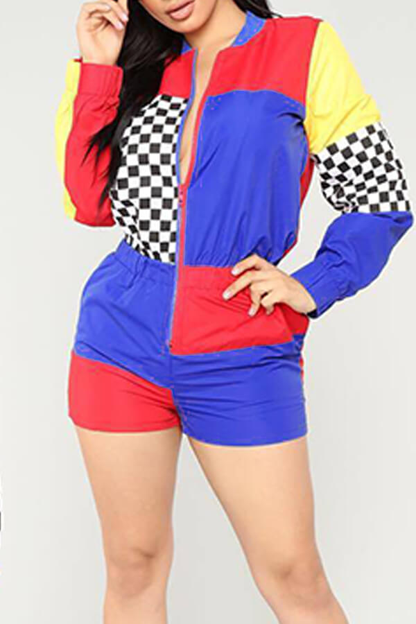 

Lovely Trendy Patchwork Blue One-piece Rompers
