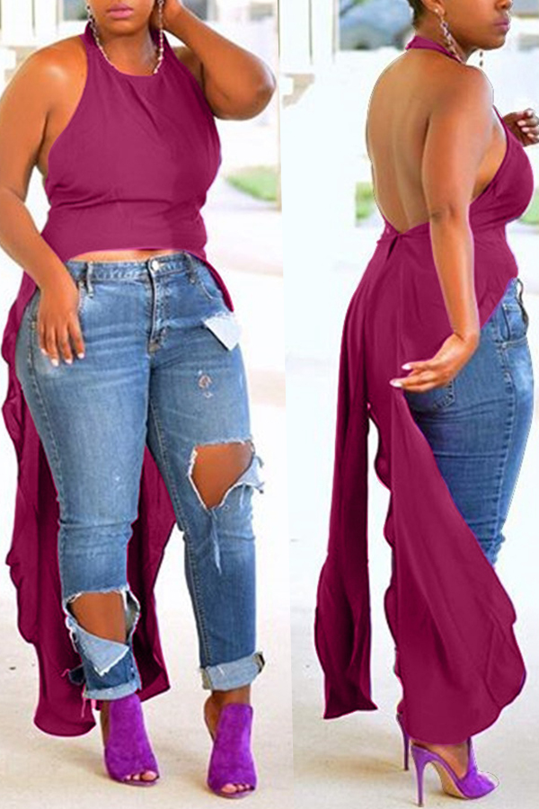 

Lovely Casual Backless Asymmetrical Purple Camisole