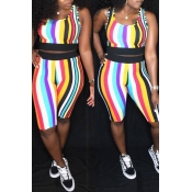 Lovely Euramerican Striped Multicolor Two-piece Sh