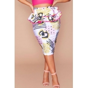 Lovely Casual Floral Printed Sheath White  Skirts