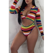 Lovely Leisure Striped Multicolor Two-piece Swimwe