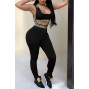 Lovely Fashion Printed Skinny Black Two-piece Pant