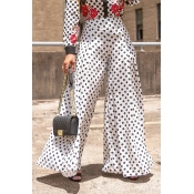 Lovely Casual Dots Printed Loose White Pants