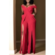 Lovely Trendy Side Slit Red One-piece Jumpsuit