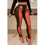 Lovely Sexy Hollow-out Skinny Black PU Pants